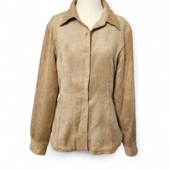 Paparazii Suede Tan Women's Button Down Shirt - Picture 1 of 7